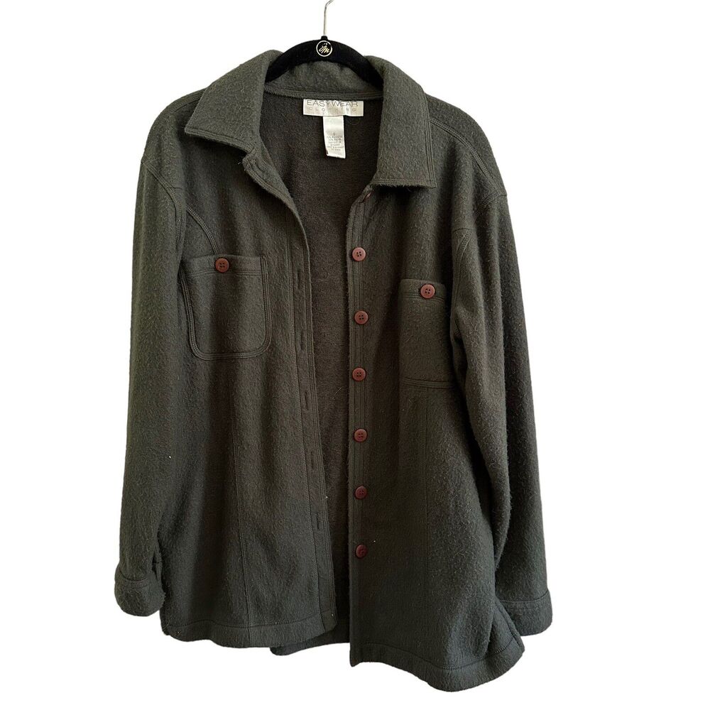 Women’s Army Green Vintage Easy wear Shacket Fleece Button Down Oversized S Smal